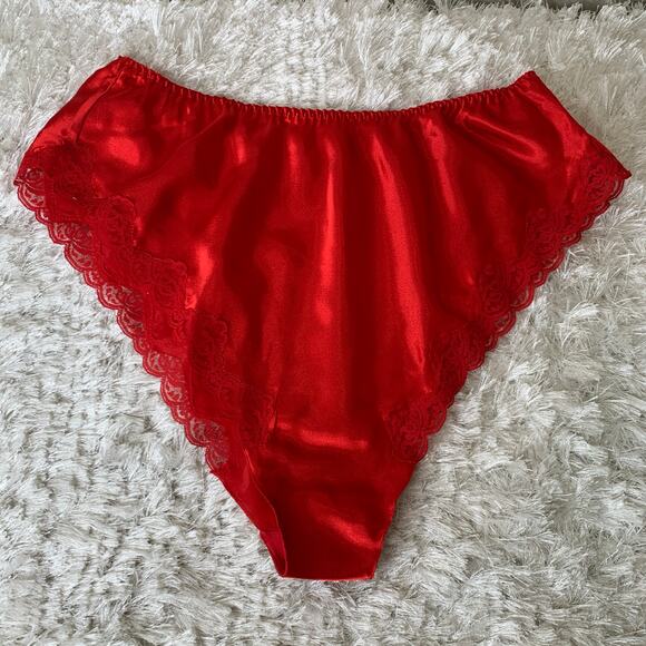 Red Satin Sleep Set Delicates Lace Trimmed Sz Large Pajamas - Picture 7 of 9